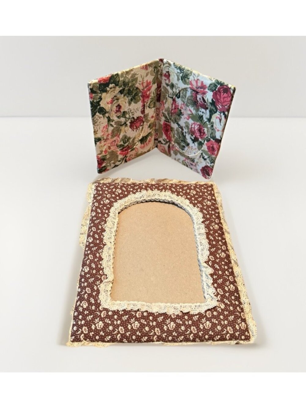 Vintage 80s Floral Fabric Picture Frame Lot 5x7 Dual 3x4 Cottagecore 90s Granny
